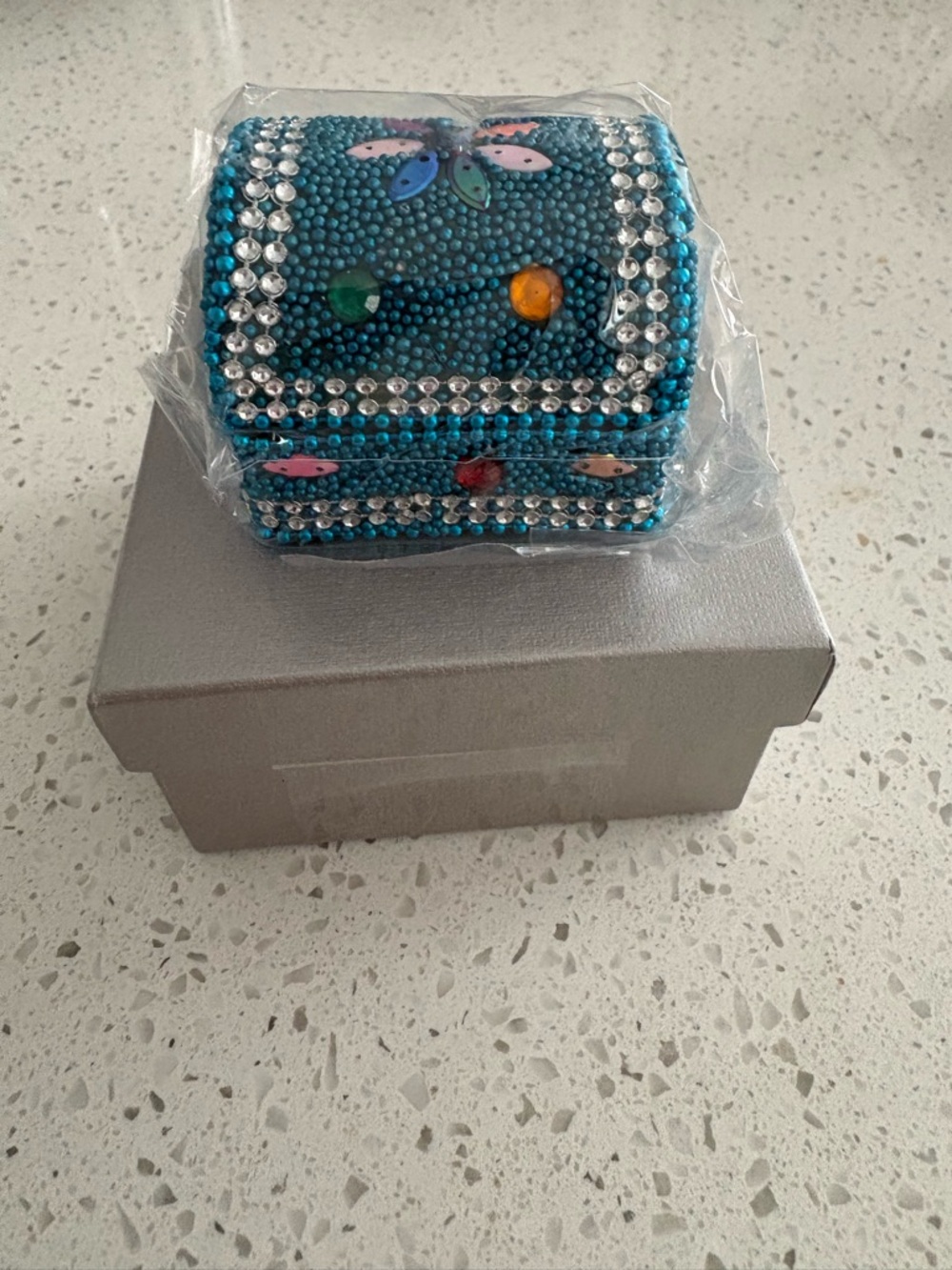 Beaded Jewelry Trinket Box - Teal